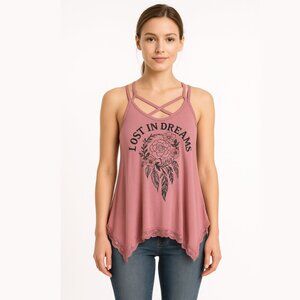 3/$20  Graphic Handkerchief Tank, Pink